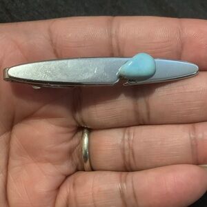 Silver Tie Clip with Blue Stone Accent